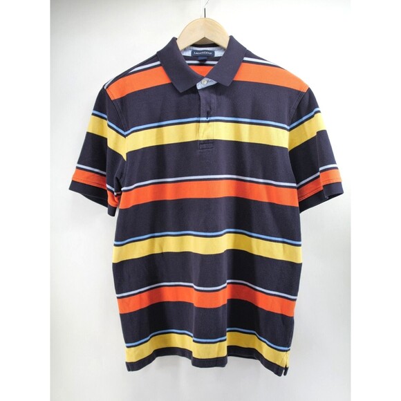 Lands' End Polo Shirt‎ Men's Black Yellow Red Striped Short Sleeves Size Medium - Picture 1 of 7